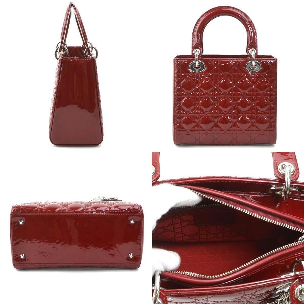 Dior Shoulder Bag Patent leather silver  Vernis Christian Lady red 2way